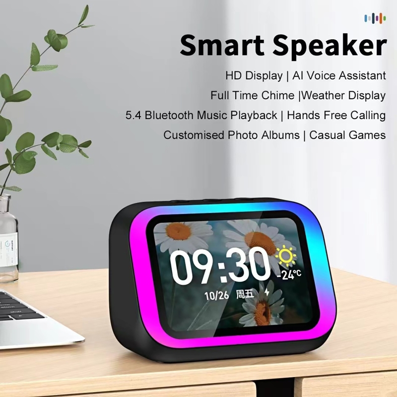 Full Range Speaker - KI-Sprachassistent Bluetooth-Lautsprecher mit RGB-Farbbeleuchtung, Wecker, LED-Bildschirm,