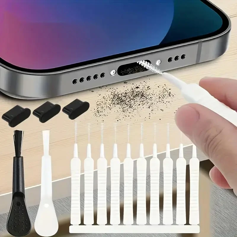 Speaker Kit - 10-teiliges Handy-Reinigungsbürstenset, Mehrzweck-Staubentfernungswerkzeug, Ladeanschluss, Lautsprecher, Mikrofon
