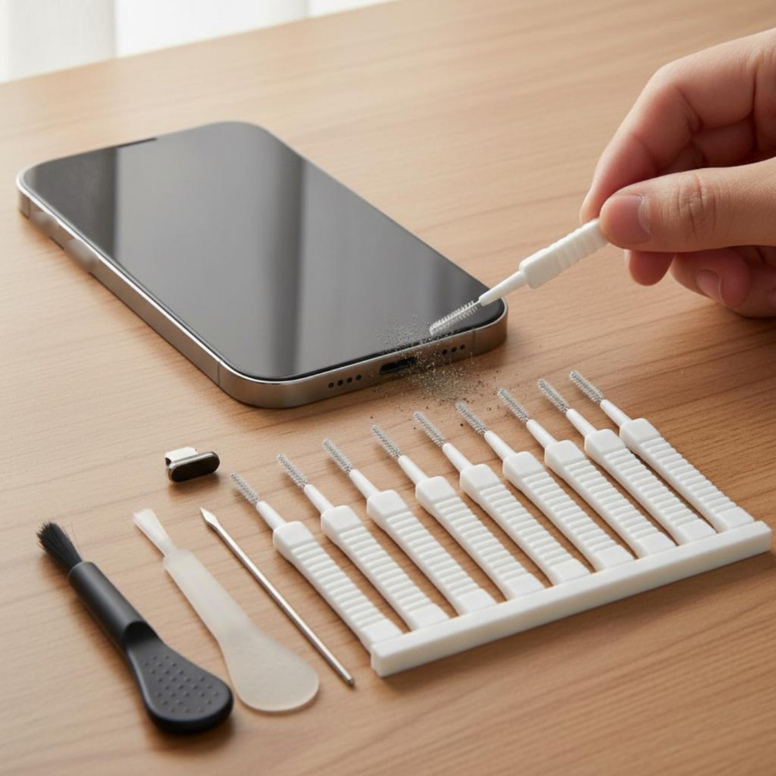 Speaker Kit - 12-teiliges Ladeanschluss-Reinigungsset Tragbare USB-Ladeanschluss-Reinigungsbürste Mehrzweck-Lautsprecher-Staubreiniger für